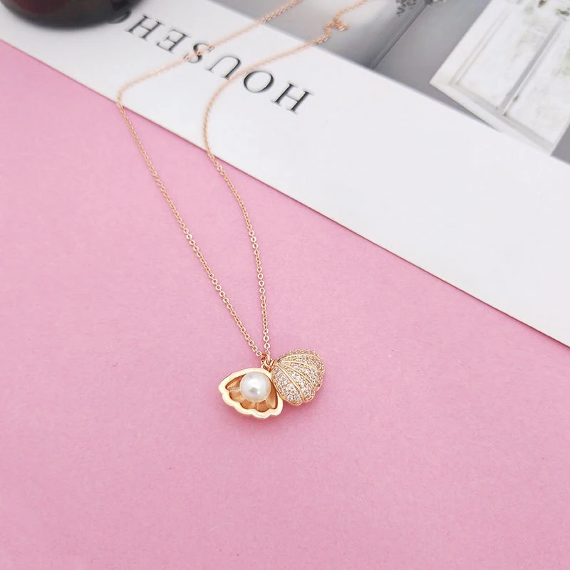 

Korean Minimalist Rose Gold Shell Shape Pendant Necklace Women Fashion Elegant Pearl Necklaces Wedding Gift Jewelry