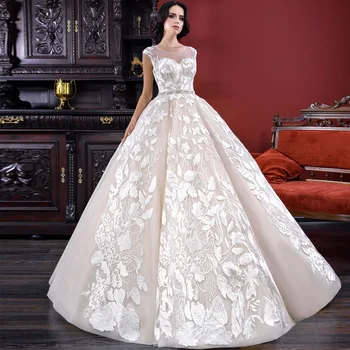 

Custom Made Lace Appliques Bridal Ball Gown Vestidos De Novia Luxury Princess Sleeveless Wedding Dress