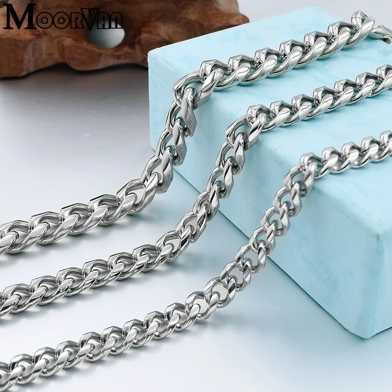 

Moorvan Stylish Stainless Steel Unisex Necklace for Men Round Cut Curb Cuban,Long Short Chains,cool trendy miesten kaulakoru