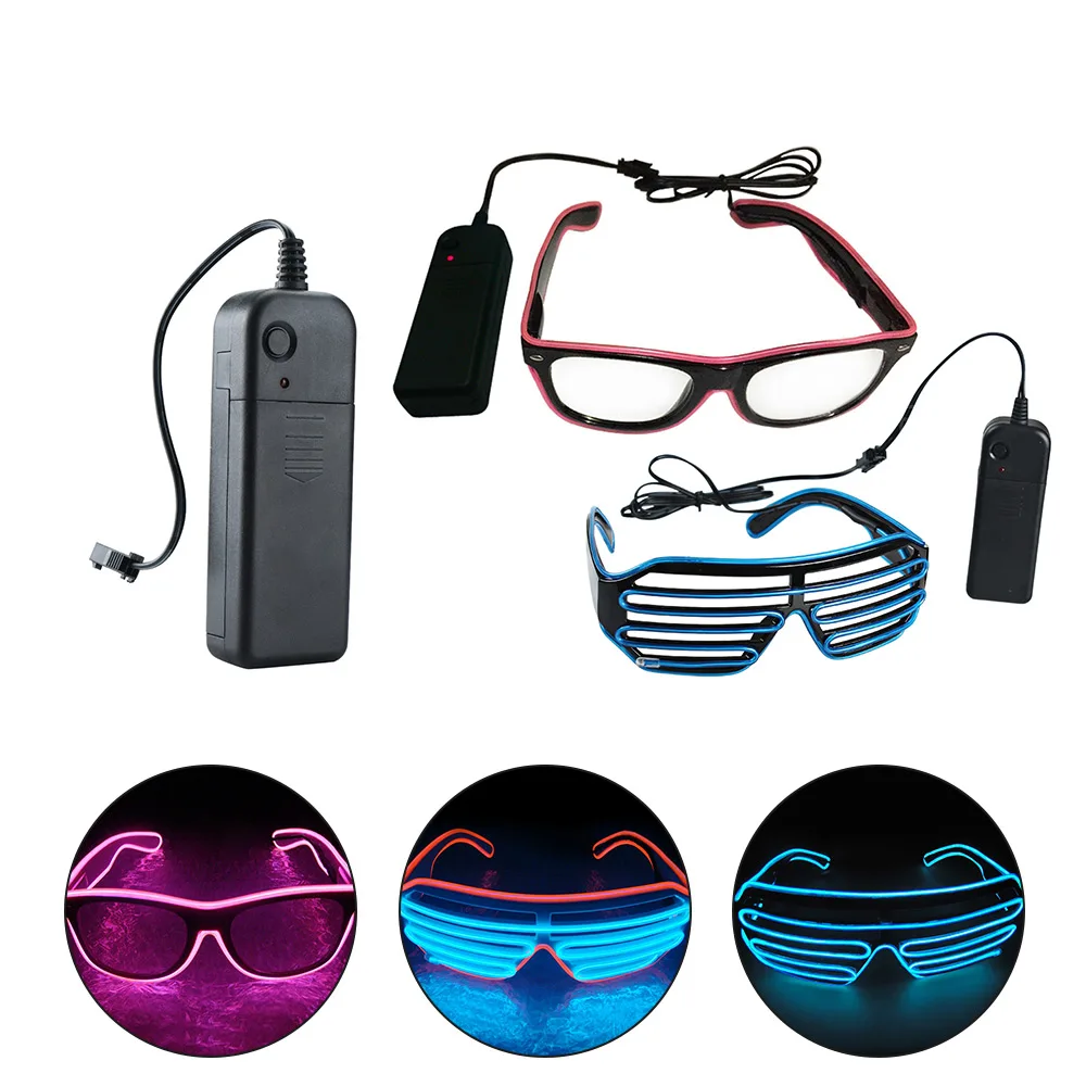 Neon LED Glasses EL Wire Light Up Shutter Glasses Fashionable W/Driver Decoration for Costume Party Halloween Christmas Gifts