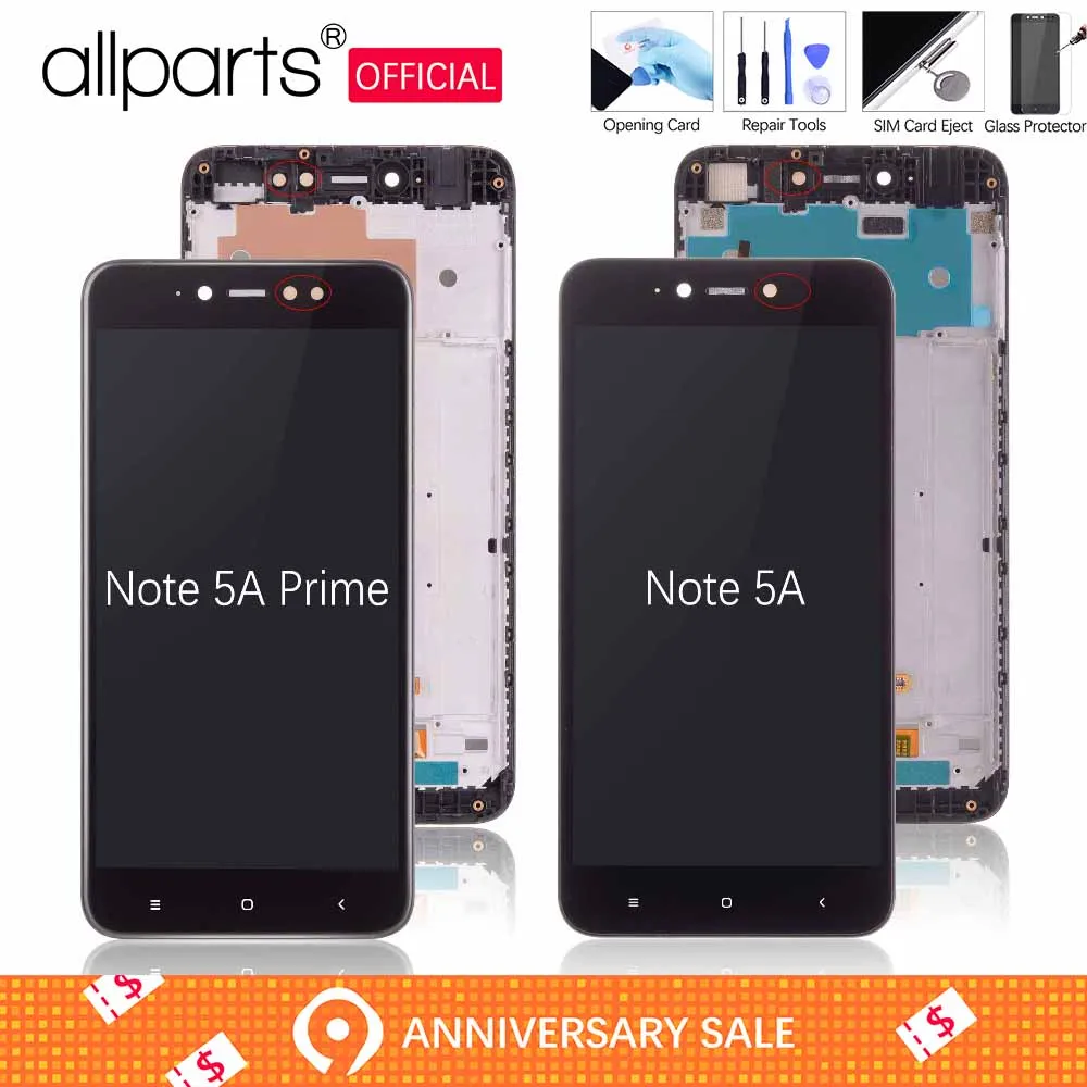 

5.5" Original Display For XIAOMI Redmi Note 5A LCD Touch Screen With Frame for Xiaomi Redmi Note 5A Prime LCD Y1 / Y1 Lite