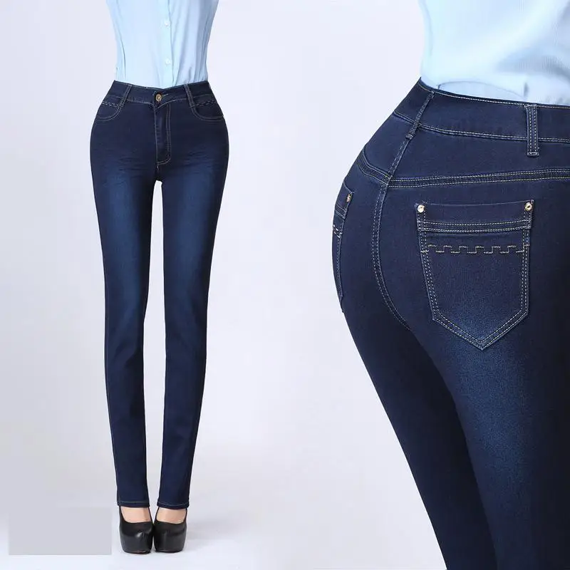 Women blue Jeans High Waist Jeans Woman High Elastic plus