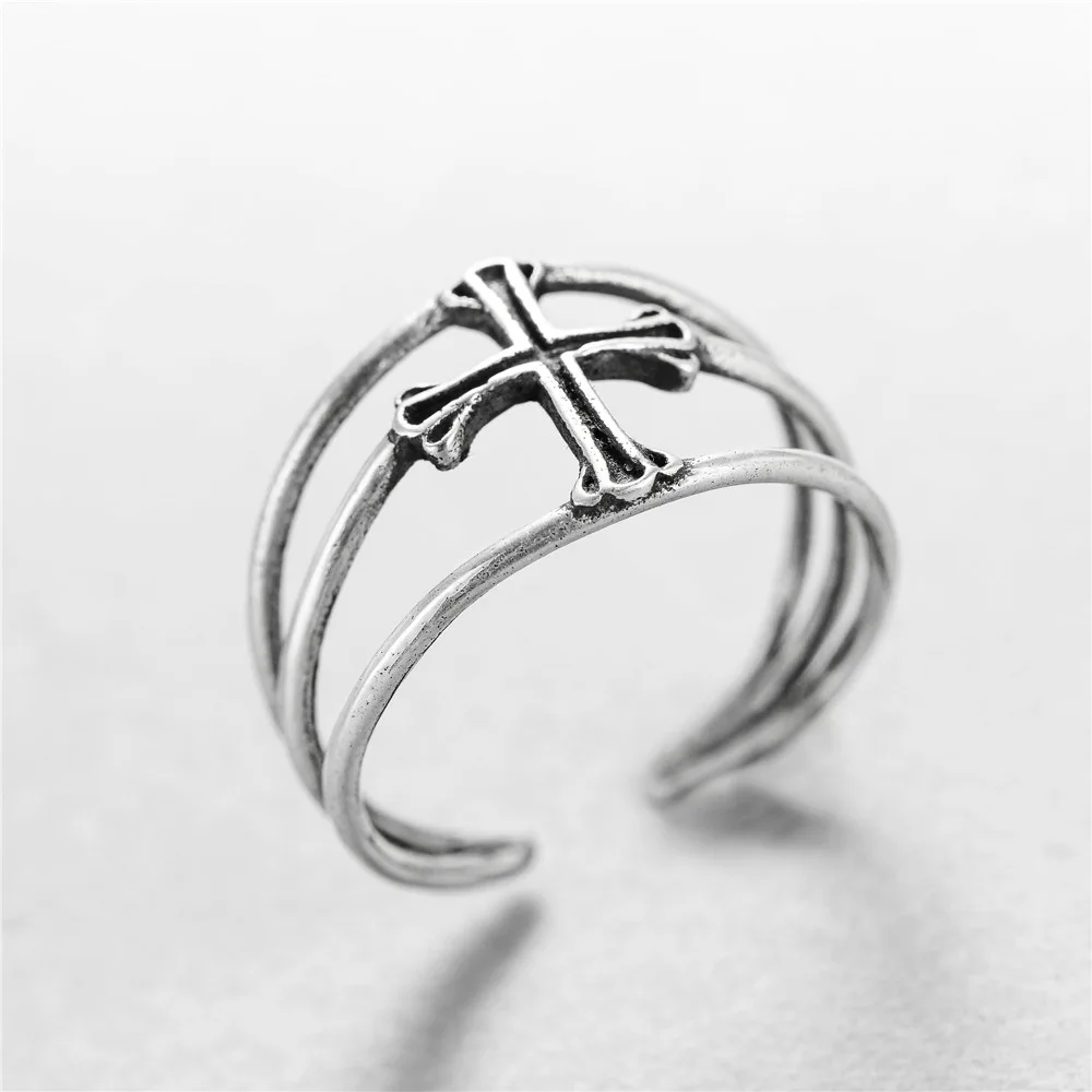 cross Multi-storey Tai-silver Rings 100% Sterling 925 silver Jewelry Vintage Adjustable rings for man gift unisex