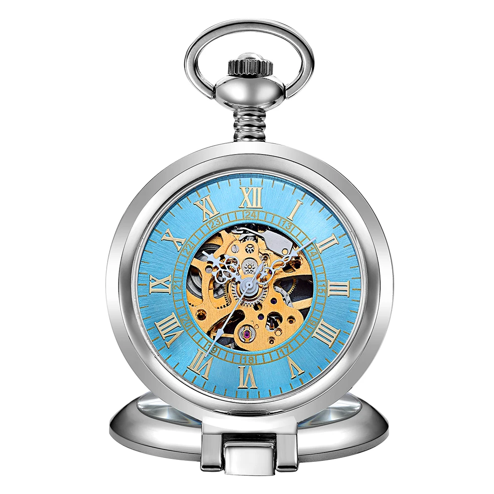 MG. ORKINA Античная цепь часы Нежный дизайн прозрачный корпус Скелет циферблат римские цифры механические часы Fob