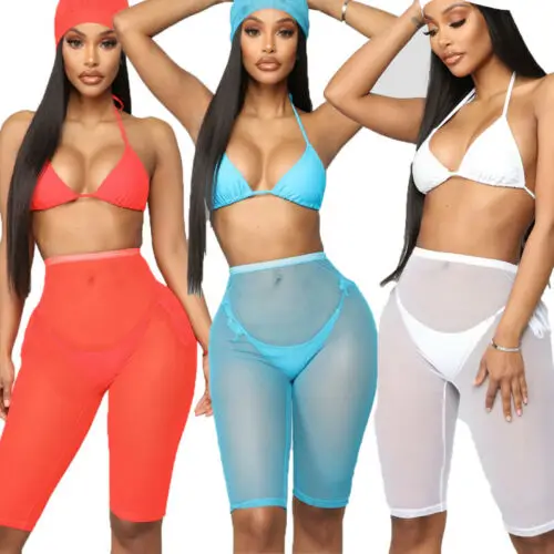 

Hirgin 2019 Hot Womens See Through Fishnet Mesh Shorts Sheer Bikini Cover Up High Waist Shorts