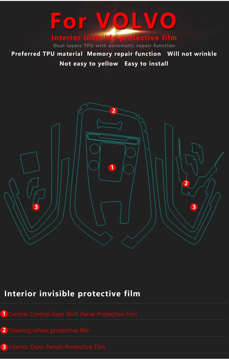 Против царапин, автомобильная центральная консоль, панель управления, комплект, внутренняя отделка, защитная пленка, наклейка для Volvo xc60, аксессуары