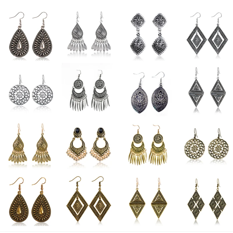 

MISANANRYNE Vintage Ethnic Dangle Drop Earrings for Women Female Annviersary Bridal Party Wedding Jewelry Ornaments Accessories