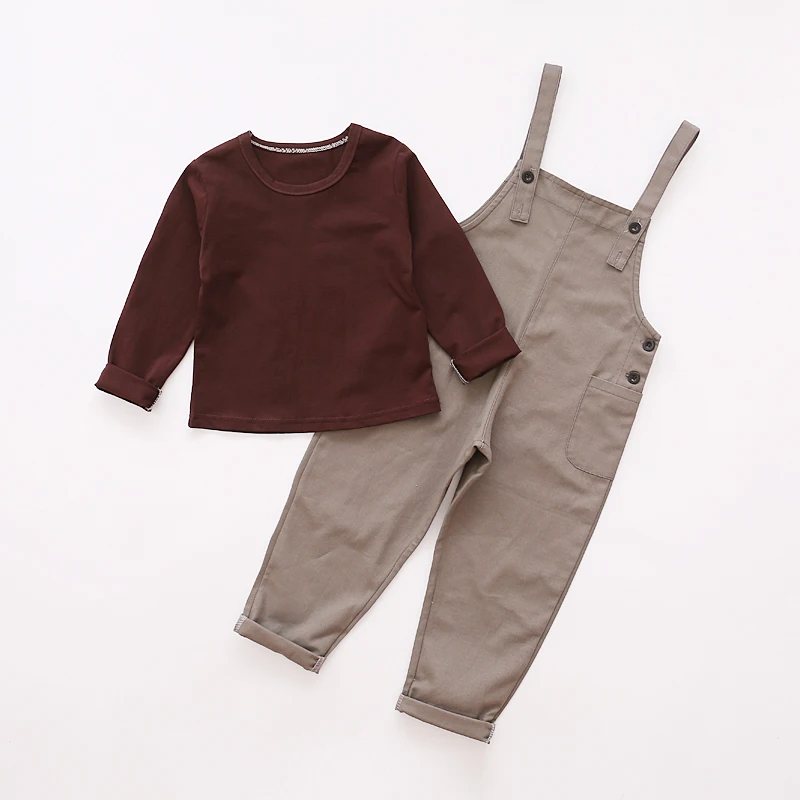 Комплект одежды для маленьких девочек; От 4 до 13 лет для подростков; Осенняя Однотонная рубашка с длинными рукавами+ комбинезон; комплект из 2 предметов; одежда для детей