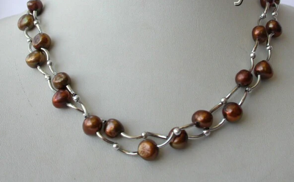 

huij 002211 wholesale 2pieces 8-9mm baroque coffee freshwater cultured pearl necklace