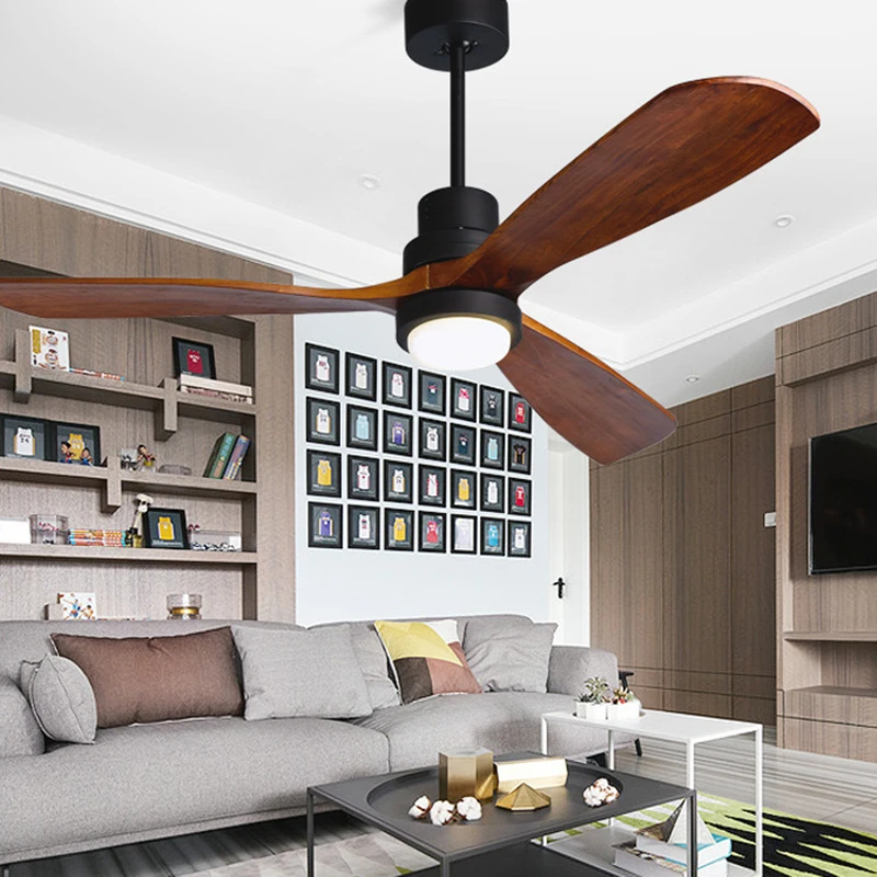 Modern Remote Control 52 Inch Wooden Blades Retro Ceiling Fan With
