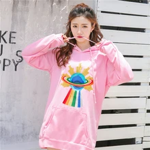 Yang Mi star with a loose sweater universe embroidered bag hip Hoodie dress 2017 new autumn