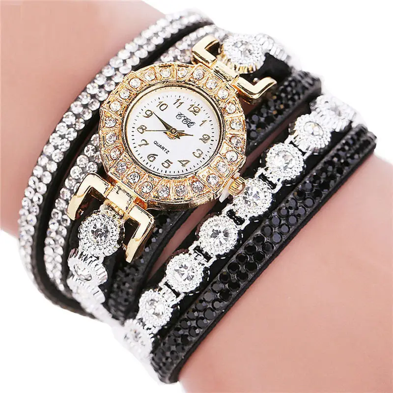 

Luxury Women Watches Rhinestone Dial Ladies Fashion Quartz Wristwatch Wrap Leather Strap Clock Casual Dress Reloj Mujer533