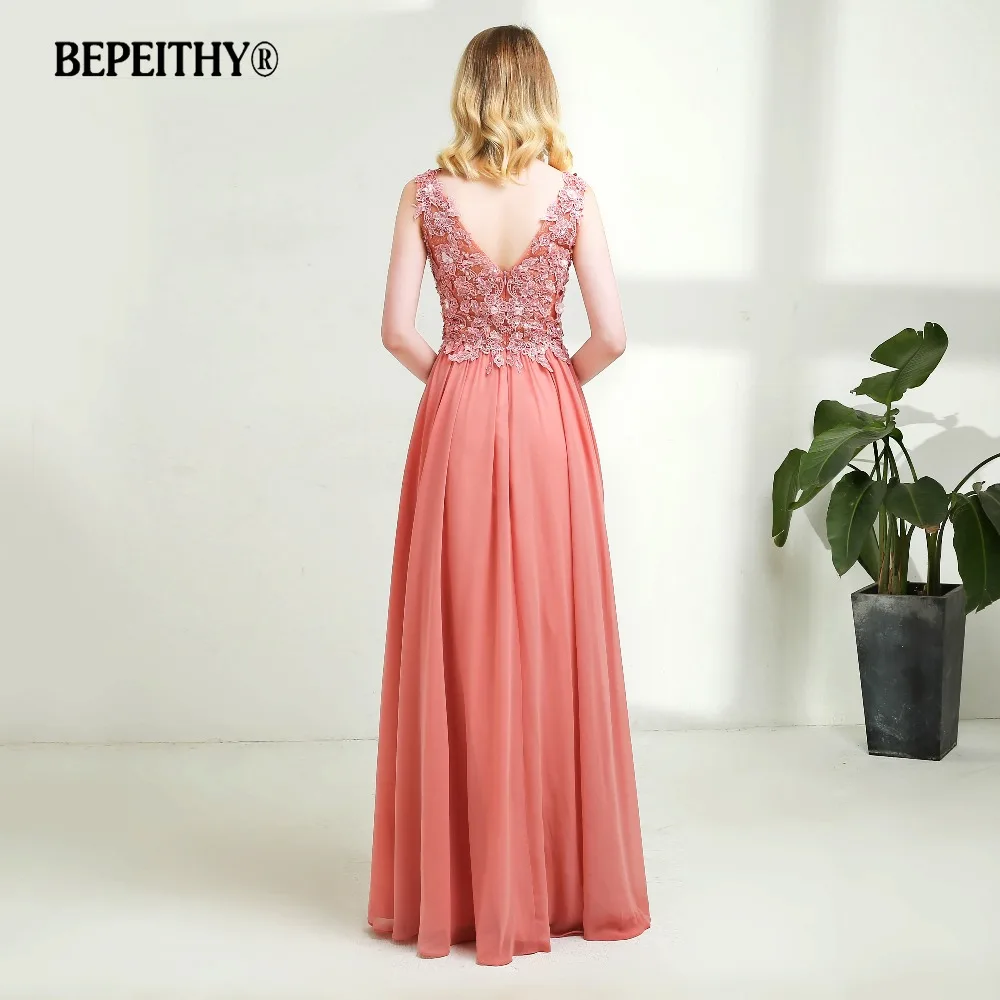 Vestido de festa, длинное вечернее платье с v-образным вырезом, розовые вечерние платья с кружевными цветами, элегантные вечерние платья, горячая Распродажа, длина до пола, платья для выпускного вечера