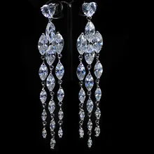 Дизайн 81 мм очень длинная Кисточка Серьги, ювелирная вставка AAA кубический цирконий ювелирные серьги