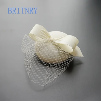 

BRITNRY Real Photos Vintage Wedding Hat Linen Bow Bride Hat Evening Party Hat Bridal Accessories
