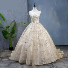 Золотое блестящее выпускное платье из фатина возлюбленная с длинной шеей поезд бальное платье Элегантное Деловое платье для 15 Quinceanera