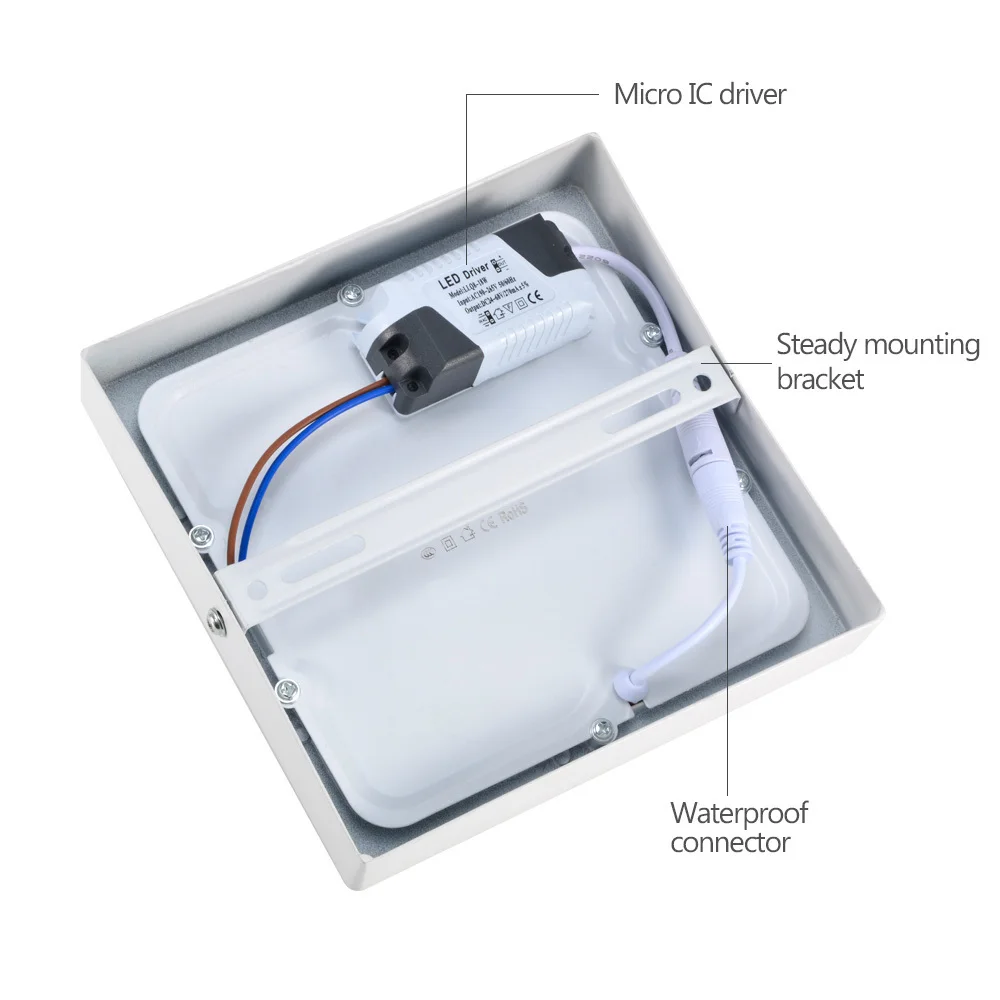 Квадратный светодиодный светильник 6 Вт/12 Вт/18 Вт/24 Вт Светодиодный светильник поверхностное Монтируемое потолочное освещение белый 220 В вниз свет