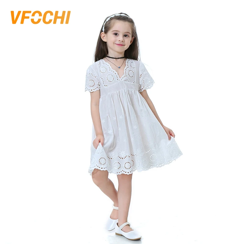 VFOCHI 2019 Brand New Girl Dresses Color White Girls Clothes V-Neck Lace Baby Girls Summer Dress Kids Dresses For Girls 2-10Y