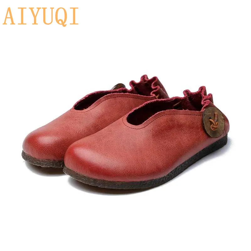 AIYUQI; женская обувь на плоской подошве; Новинка года; сезон весна; женская обувь на плоской подошве из натуральной кожи; повседневные лоферы; обувь с мягкой подошвой в стиле ретро для мам - Цвет: red