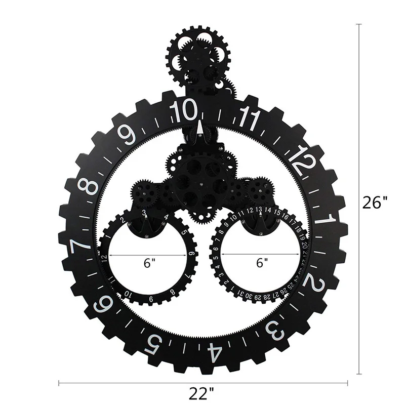 DIY Большой Механический Стиль шестерни элементы кварцевый механизм декоративные настенные часы современный стимпанк большой месяц/дата/час колеса часы