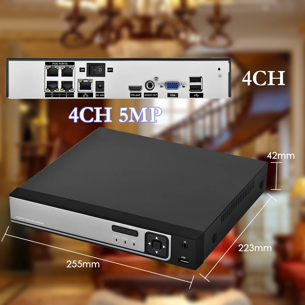 AZISHN 4CH 5.0MP POE NVR CCTV Sistema di Sicurezza HD 5MP H.265 Audio Record di IR Involucro In Met