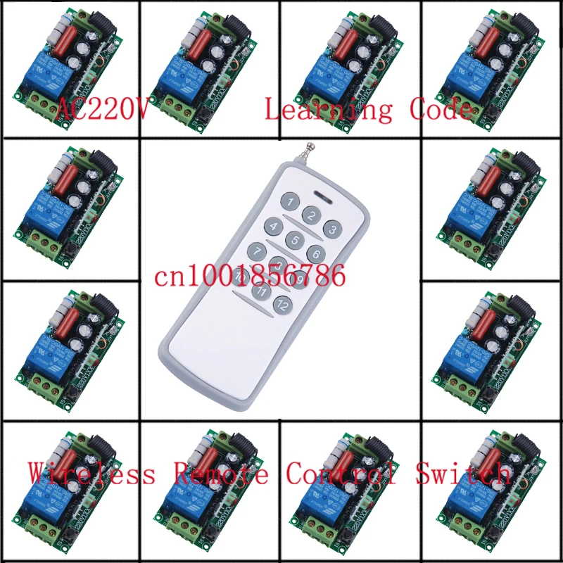 

220 V 10 A 12CH Wireless Remote Control Switch Each CH is Independent Learning code Toggle/Momentary LED ON OFF Wireless Switch