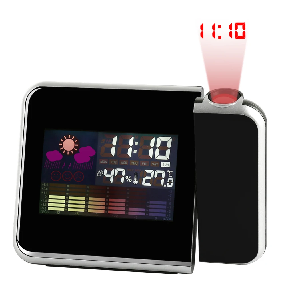 

1x Electronic Color Screen LCD Backlight Black Snooze Alarm Clock Creative Clock Table Morning Clock projection clock LCD