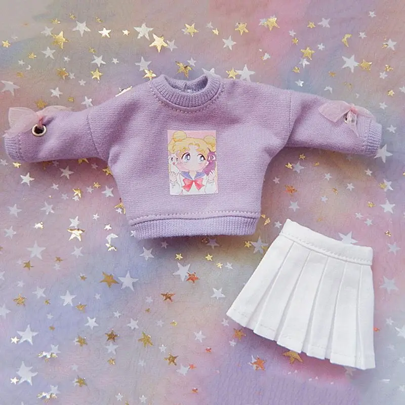 Blyth/Одежда для кукол фиолетовый свитер с длинными рукавами и рисунком+ юбка Blyth Licca azone, 30 см, одежда с капюшоном для 1/6, аксессуары для кукол - Цвет: Sweater and skirt