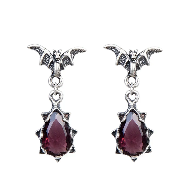 

UMGODLY Charm S925 Sterling Silver Earrings Purple Crystal Gothic Retro Demon Bat Earrings Women Prevent Allergy Jewelry Gift