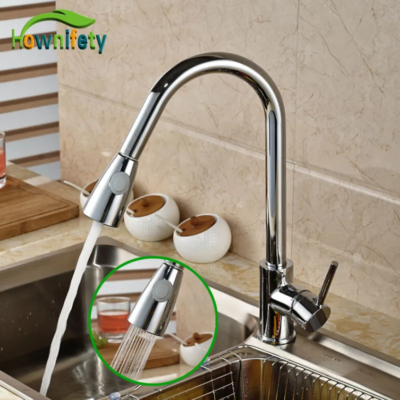 

Bright Chrome Newly Pull Out/Down Sprayer Kitchen Mixer Tap Single Level Deck Mounted Steam & Spray Spout Sink Faucet