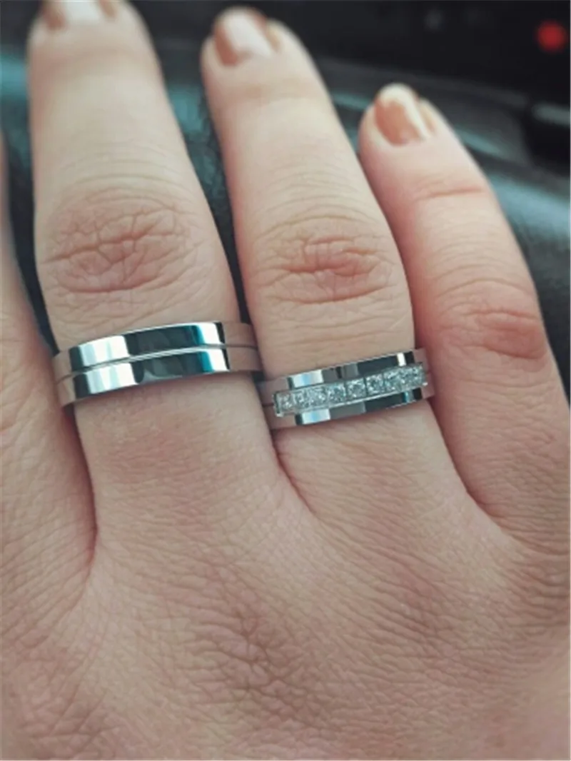 6 мм титановая Пара кольца кубического циркония свадьбы и кольцо для помолвки, фианит для влюбленных романтических