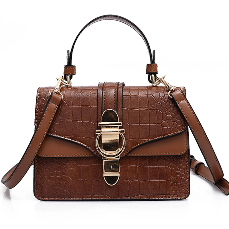

Leather Women Purses and Handbags Clutch Womens Ladies Shoulder Bags Crocodile Pattern Retro Bag Small Square 2018 New Fashion