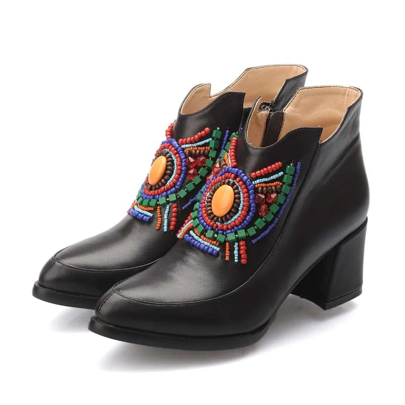 Perles Style Blanc Femmes Chaussures Bottines Talons Hauts Noir Automne blanc Martin Bottes Enmayla Bout Pointu Noir Dames Ethnique De JlK1Fc3Tu5