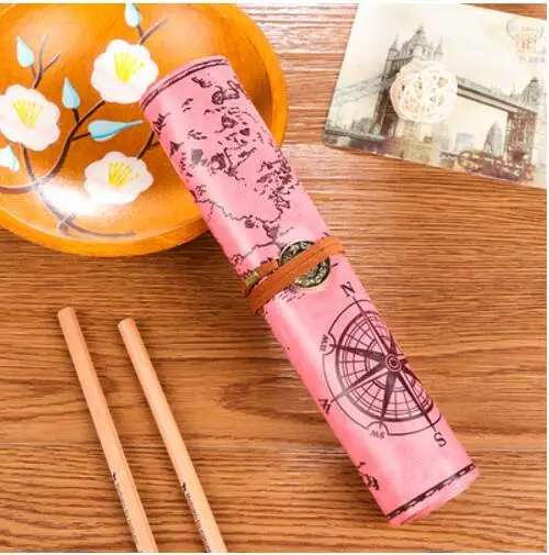 1 шт. Винтажный чехол-карандаш в пиратском стиле из искусственной кожи чехол-карандаш для школы s холщовая большая сумка-карандаш косметичка на заказ - Цвет: pink