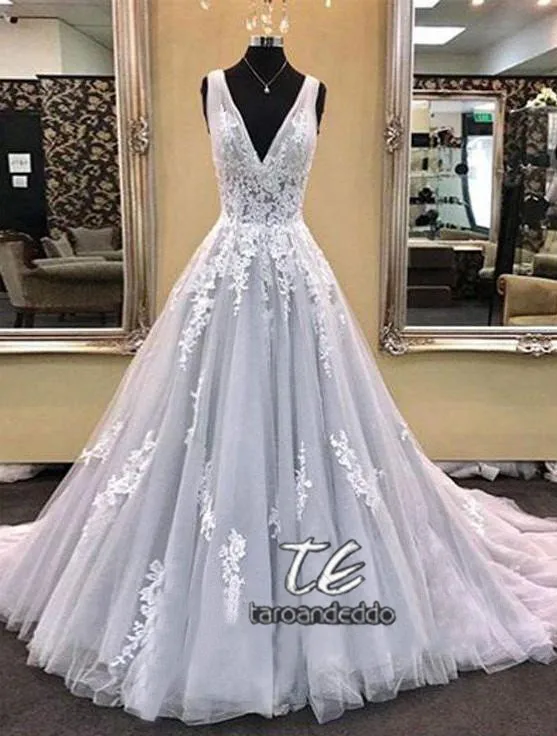 Изящные свадебные платья Vestido de Festa Longo Robe Mariage кружевное Тюлевое платье с v-образным вырезом Свадебное платье