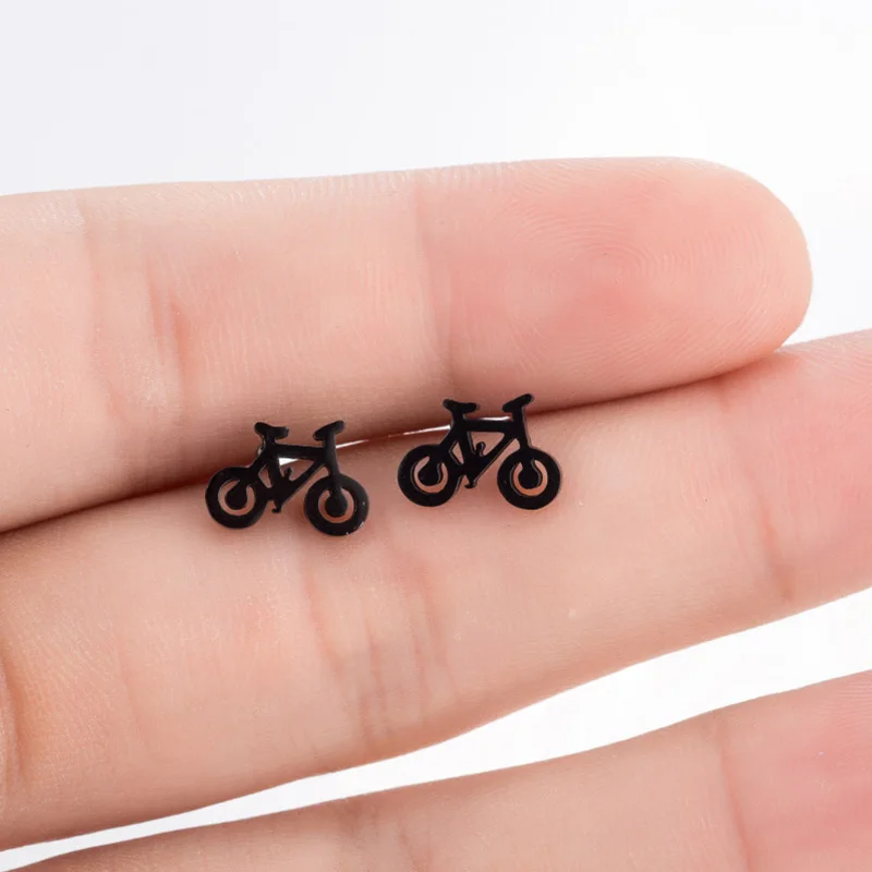 

Yiustar Cute Style Stainless Steel Black Color Bicycle Stud Earrings Girls Punk Ear Jewelry Simple Tiny Unisex Piercing Earrings