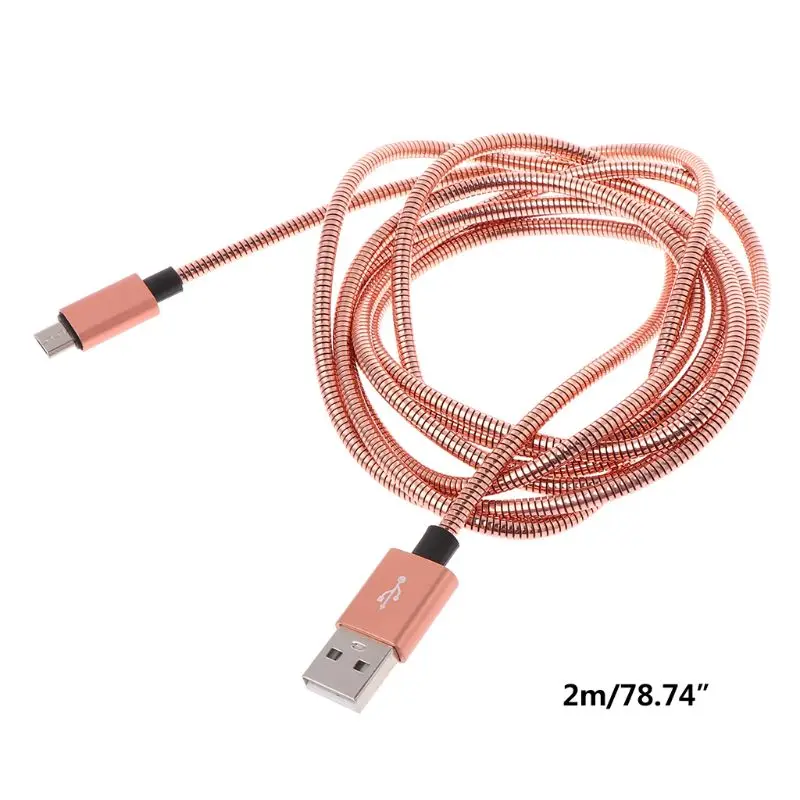 Rose Gold Usb-кабель для зарядки 2A металлическая пружинная линия передач для передачи данных Плетеный гибкий шнур микроинтерфейс для samsung huawei sony Xiaomi - Цвет: Rose Gold