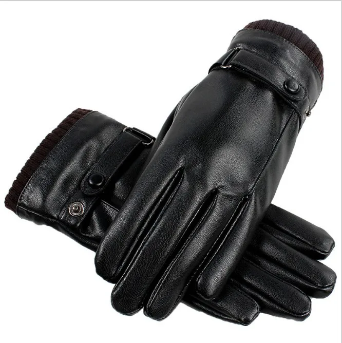 Новые модные теплые зимние мужские перчатки из искусственной кожи высокого качества, повседневные утолщенные бархатные черные мужские перчатки с длинными пальцами, аксессуары