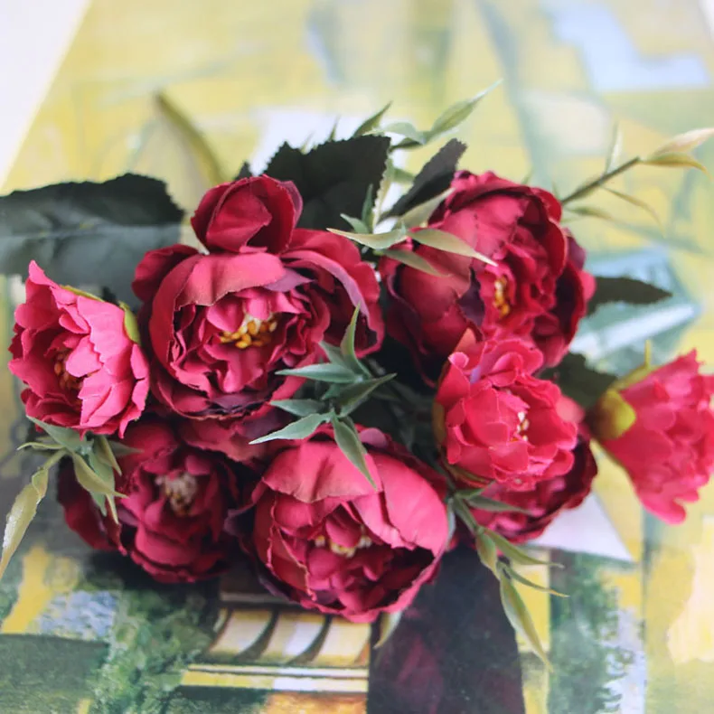 1 букет 28 см Европейский красивый свадебный мини-пион искусственный Шелковый цветок букет Флорес невесты украшение дома