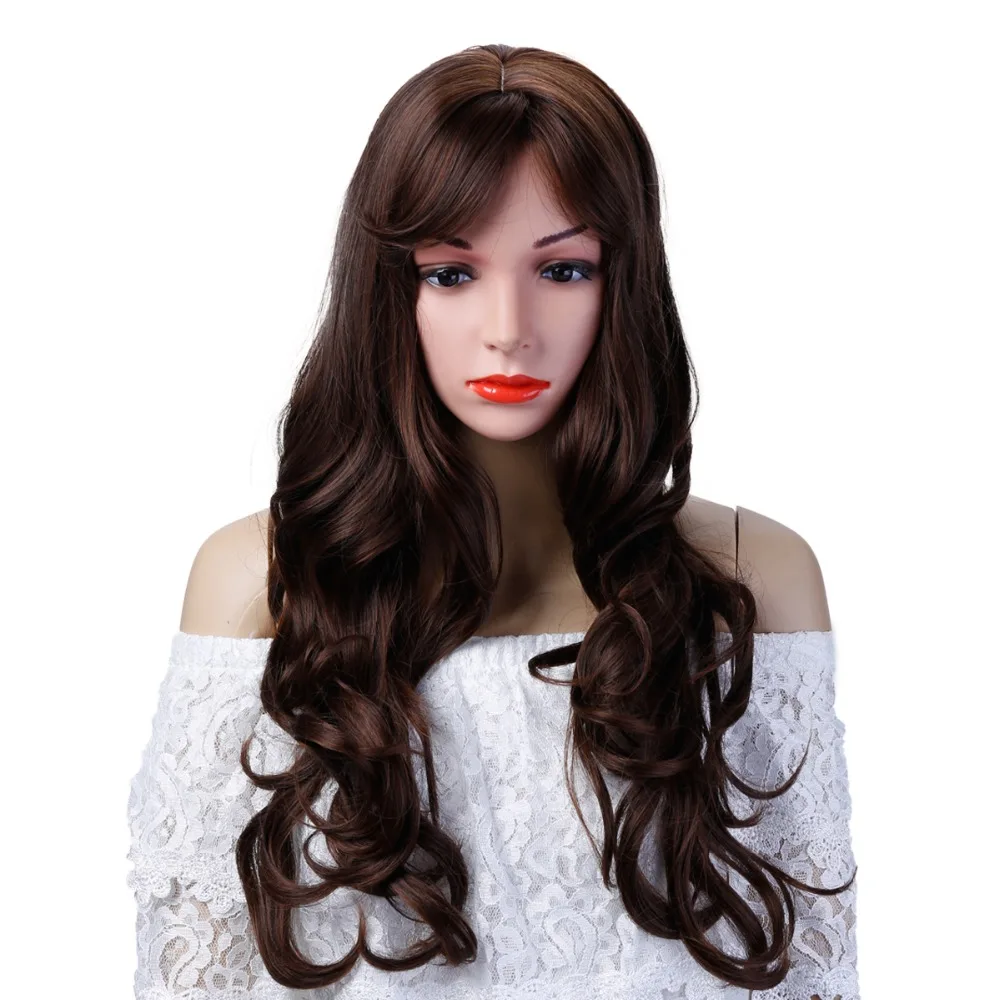 

Long Curly Brown Wig Cosplay Costume Party Women High Temperature Synthetic Hair Wigs AOSIWIG