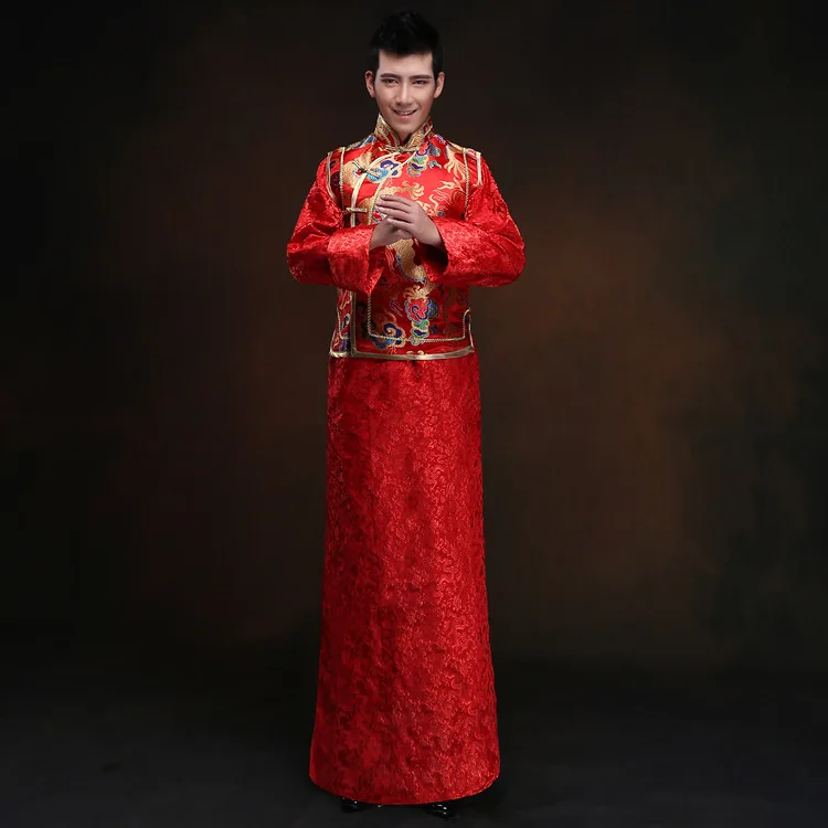 Мужская Белая Туника Китайская Красная свадьба платье в традиционном китайском стиле платье в китайском стиле для мужчин костюм Тан костюмы Туника жакетка рубашки