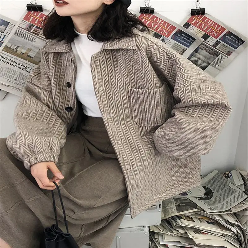 Новинка, осенне-зимнее женское модное однобортное шерстяное пальто из смешанной шерсти, женское свободное теплое толстое повседневное шерстяное пальто, Mujer J42