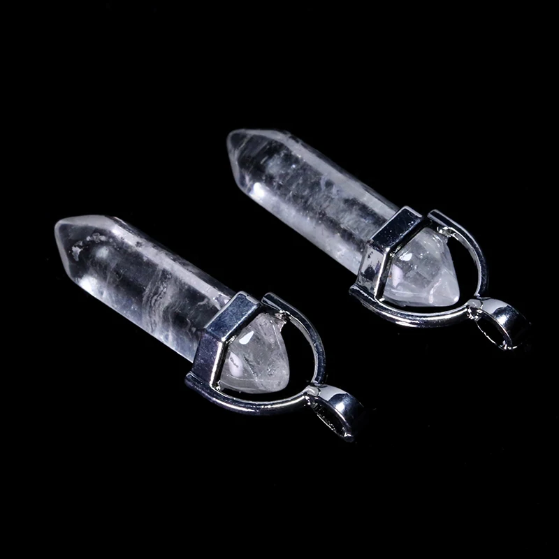 

Natural White Quartz Stone Column Necklace Pendant Stone Gem Crystal Quartz Bullet Hexagonal Crystal Point Crafts Handmade Gift