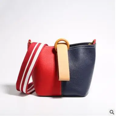 

2019 new autumn genuine leather bucket shoulder bag panel-led high quality women's small messenger bag first layer cowhide