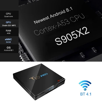 

T10 PRO Android 8.1 Smart Android TV Box Cortex-A53 S905X2 Quad-core UHD 4K 4GB+32GB Dual-band Wi-Fi Bluetooth4.1 HD Media Play