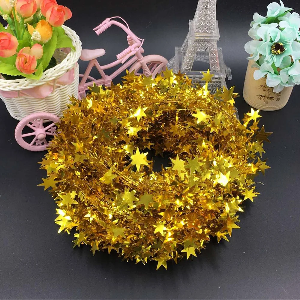 

7.5 meter 6 Colors Christmas Tree Hanging Star Rattan Garland Pine Tinsel Stars Christmas Decoration