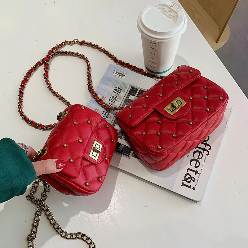 

Luxury brand Mini Square bag 2019 Summer New Quality PU Leather Women's Handbag Lingge Rivet Lock Chain Shoulder Messenger Bags