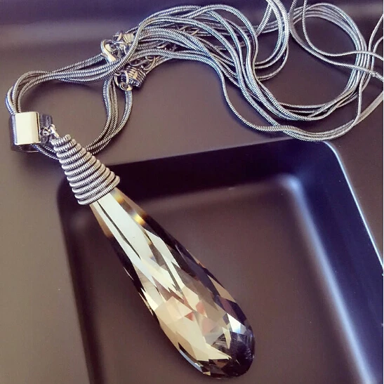 Новое поступление, уникальное прозрачное ожерелье в форме капли воды, длинное ожерелье, черная цепочка для свитера 74 см