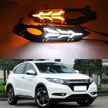 

CSGJMY 2Pcs Turn Yellow Signal Relay Fog lamp DRL LED Daytime Running Light For Honda HRV HR-V Vezel 2014 2015 2016 2017 2018