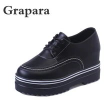 Новинка; сезон весна; обувь на плоской платформе; женская однотонная черная, белая кожаная повседневная обувь; Женская обувь в британском стиле; Zapatos graphara